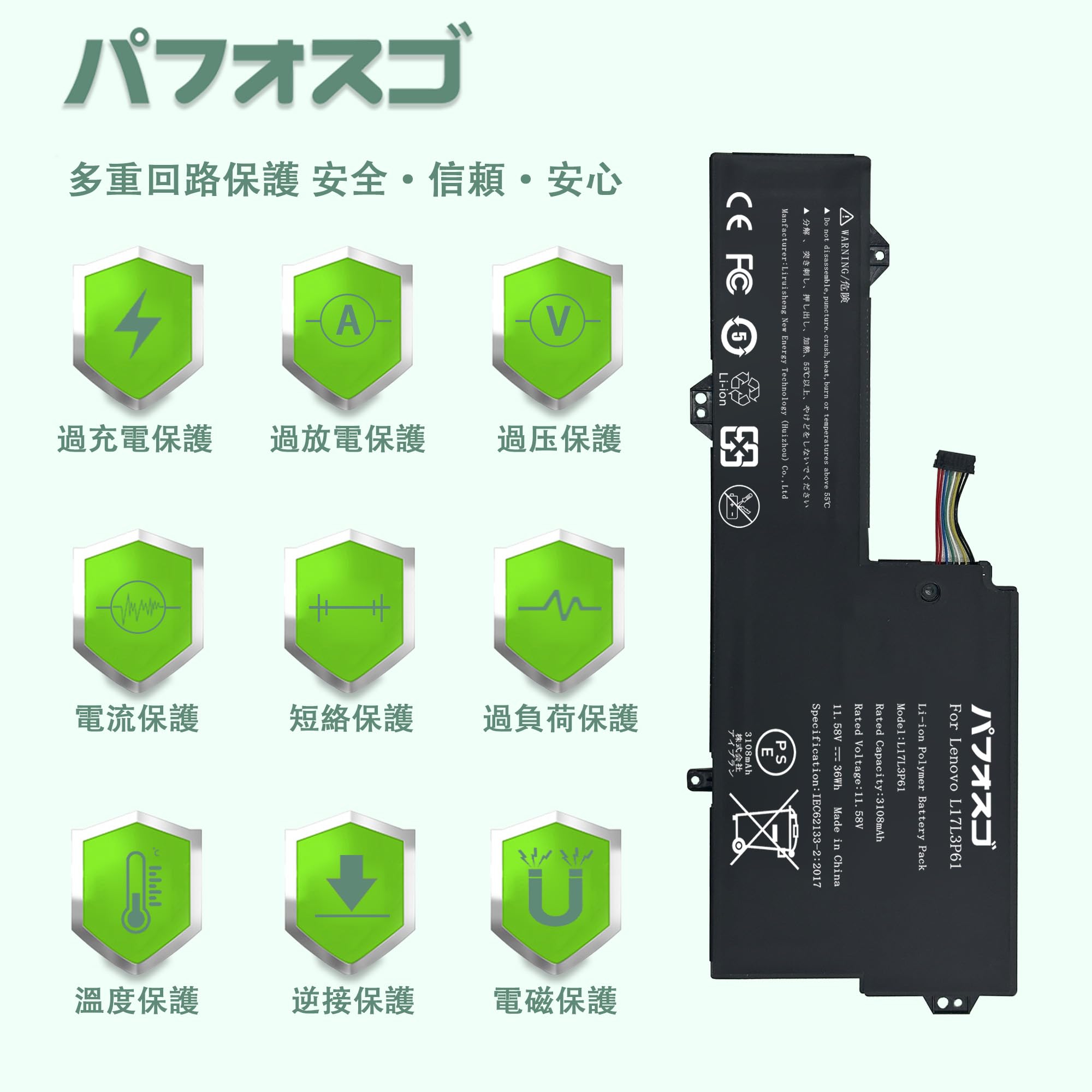 Amazon.co.jp: パフォスゴ for Lenovo L17L3P61 バッテリー 交換